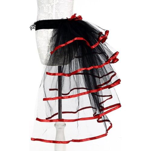 Womens Ballet Dance Tulle Tail Tutu Skirt Contrast Color Satin Trim Layered Ruffle Cake Party Bustle Bubble Underskirt Lingerie