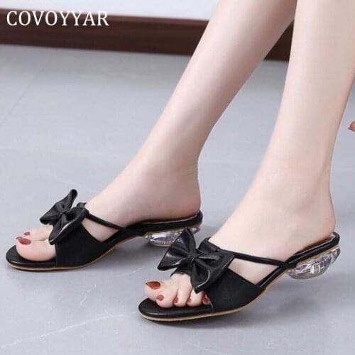 COVOYYAR Wedge Women Slippers Summer Shoes Woman Sandals Low Crystal Heel 2021 Bow Leisure Elegant Flip Flops WSL203