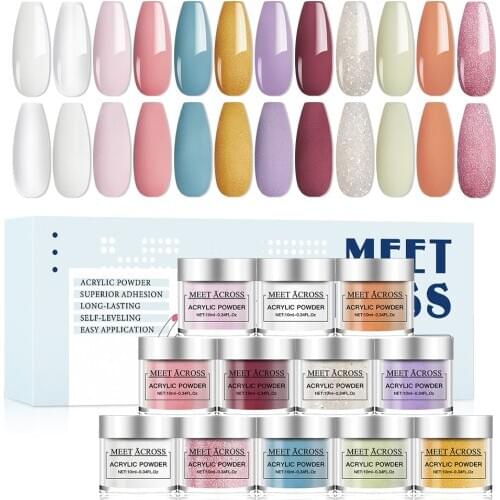 MEET ACROSS 10ML Acrylic Powder Carving Nail Polymer Tip Extension French Pink White Clear Adhesive Rhinestone Nail Art