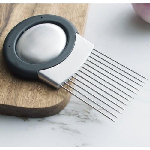 304 Stainless Steel 2 in 1 Onion Holder Odor Meat Remover Slicer Cutter Chopper Onion Peeler Wash Stone