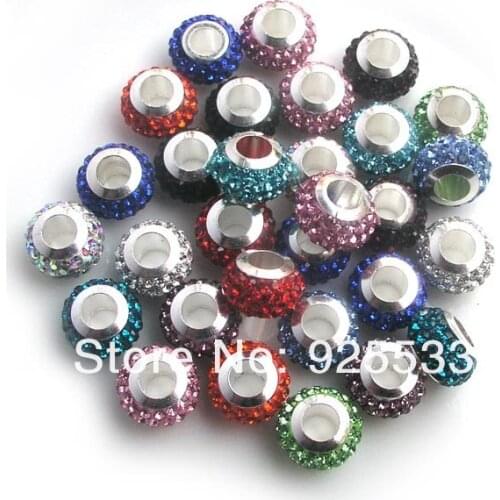 Free Shipping 50PCS 12mm AAA Crystal Rhinestone Silver Plated Core Big Hole round Loose Beads fit European Braclet Charm DIY