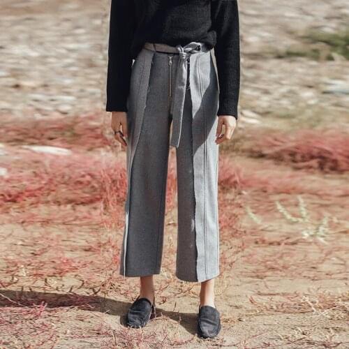 MUICHES England Style Ankle-Length Pants Female Belt Zipper Straight Leg Pants Casual Office Lady 2021 New Fashion