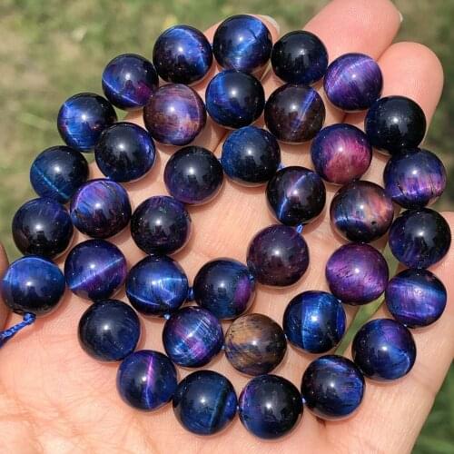 Natural Purple Bicolor Tiger Eye Stone Beads High Quality Multicolor Round Loose Beads for Jewelry Making Diy Bracelet Earrings