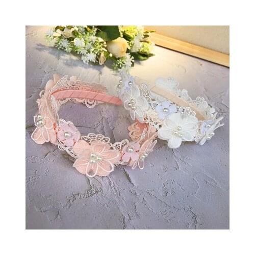 Baby headband rose hair band lace flower lace pearl newborn headbands children girls hair accessories