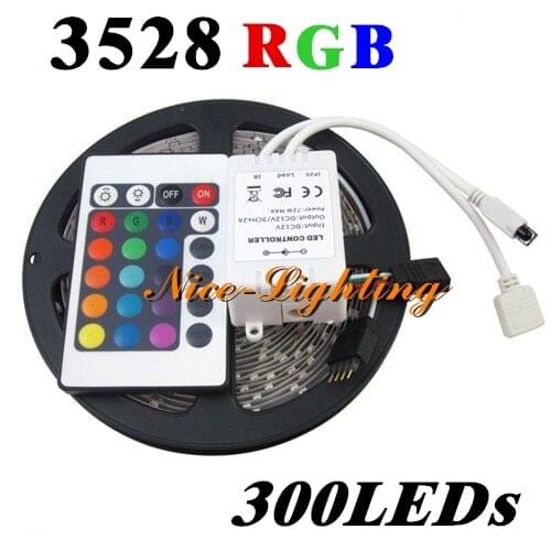 Good Quality 5M/roll SMD 3528 Flexible Led Strip, DC 12V 60 LED RGB Color Light Strip + 24Keys IR Remote Controller Free Ship