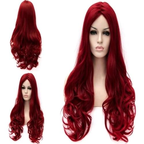 JOY&BEAUTY Synthetic Hair High Temperature Fiber Long Wavy Wig Women Dark Red Cosplay Wigs 26inch Free Shipping
