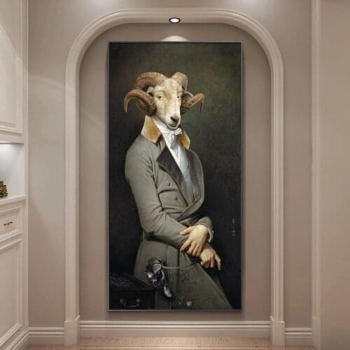 Retro Earl of the Goat Animal Oil Painting Print On Canvas Wall Art Creative Postes And Prints Nordic Pictures For Living Room