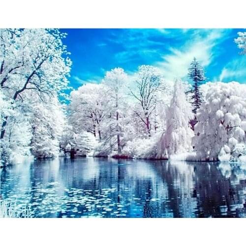 Painting By Numbers DIY Dropshipping 60x75cm Cedar Ice Lake Landscape Handmade For Living Room Wall Decor Oil Painting