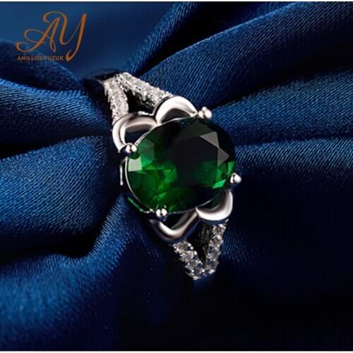 Anillos Yuzuk Emerald Simple Female Zircon Stone Finger Ring 925 Sterling Silver Women Jewelry Wedding Engagement Rings Gift