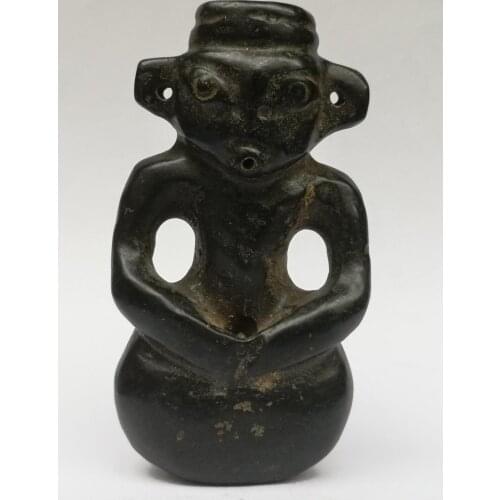 YIZHU CULTUER ART Collection Old Chinese Hongshan Culture Black Jade Carving Person Statue Pendant