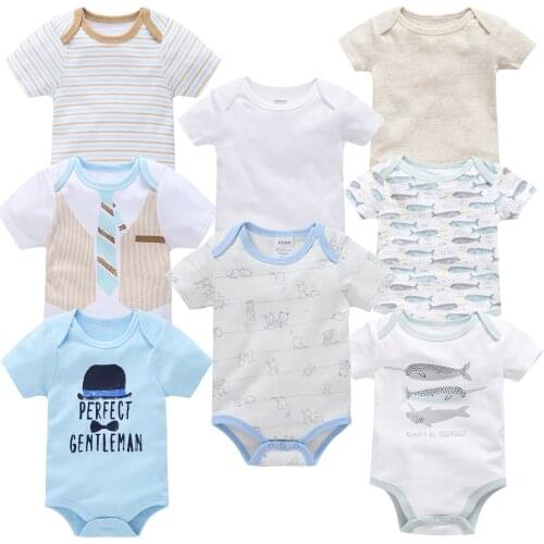 Honeyzone 8pcs/Set Baby Clothes Bodysuits Bebe Body Boys Clothes Cute Cartoon Print Baby Short Sleeve Jumpsuits Playsuit Onesie