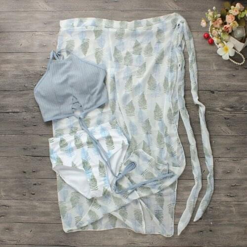 2021 New Women High Waist Three Piece Swim Bikini Set Swimsuit Bathing Suit Summer Sexy Swimwear Swimming Beach Wear Biquinis