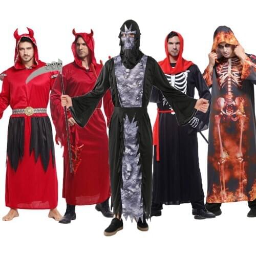 Umorden Adult Men Evil Demon Devil Costume Grim Reaper Cosplay Robe Halloween Purim Carnival Party Costumes Fancy Dress Women