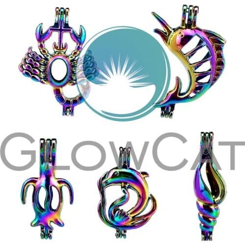 TOP Colorful Turtle Dolphin Shark Conch Scorpion Beads Cage Jewelry Making Perfume Diffuser Pearl Cage Locket Pendant