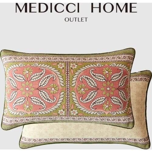 Medicci Home Mandala Cushion Cover Datura Flowers Print Luxury Wool Velvet Blended Lumbar Pillow Case Precious And Magnificent