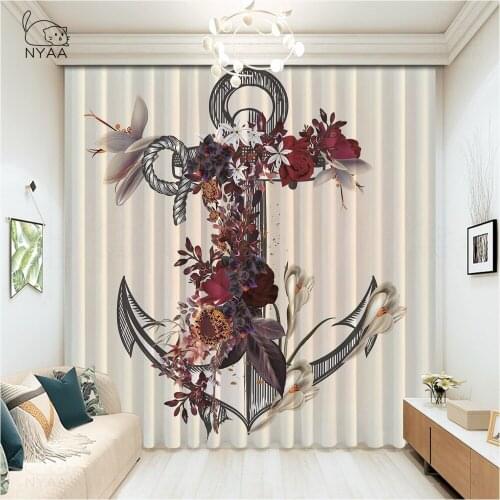 Nautical Sea Pattern Print White Anchor Curtain French Window Curtains For Cars Decoration Bar For Window Curtains Micro Shading