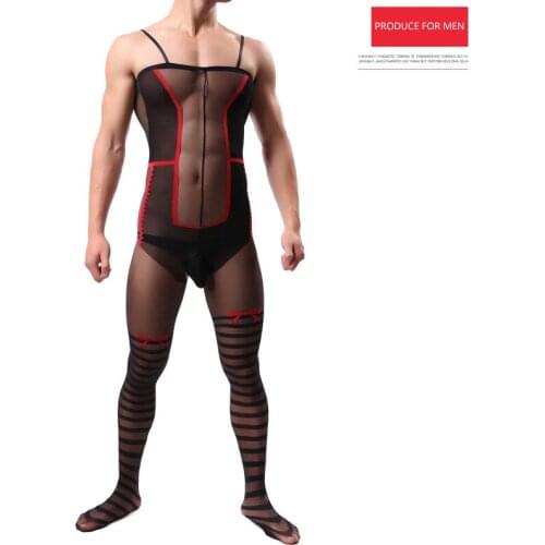 Mens Jumpsuit Mens Tights Sling Black Transparent Ultra-thin Pantyhose Mens Wear sexy clothing