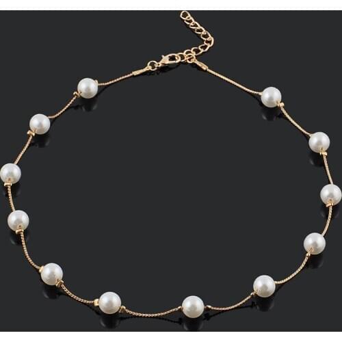 New Korean Hot Selling Women Fashion Faux Pearl Single Layer Alloy Necklace Simple Short Clavicle Chain Accessories