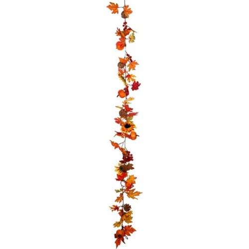 Fall Maple Leaf Garland, Artificial Berries Sunflower Pine Cones Pumpkin for Wedding Party Dinner Fireplace Door Decor