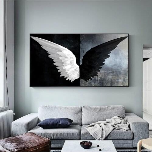 Black White Angel Wings Poster Canvas Art Posters and Prints Canvas PaintingsWall Art Pictures for Living Room Decor Cuadros