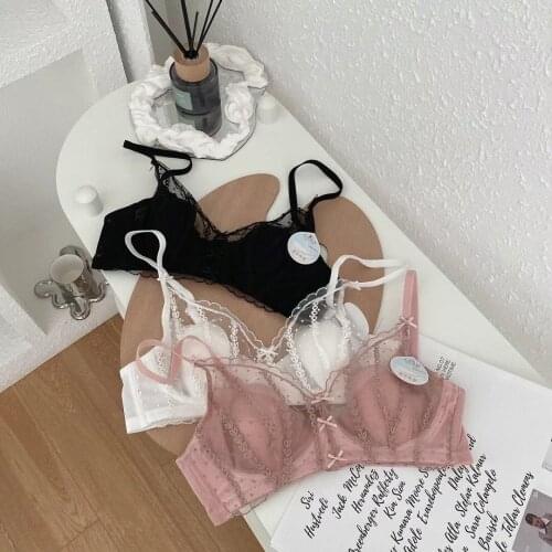 Transparent Lace Sets Sexy Erotic Lingerie Women Ultrathin Thin Grenadine Underwear Push Up Embroidery Bra Panties Pink B C Cup