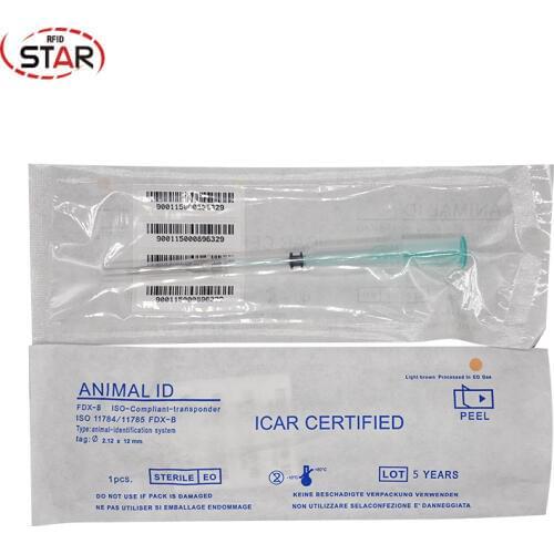 10pcs/lot) 2.12x12mm NFC Implantable rfid microchip syringe 13.56MHz animal glass tag with syringe For Animals Identification