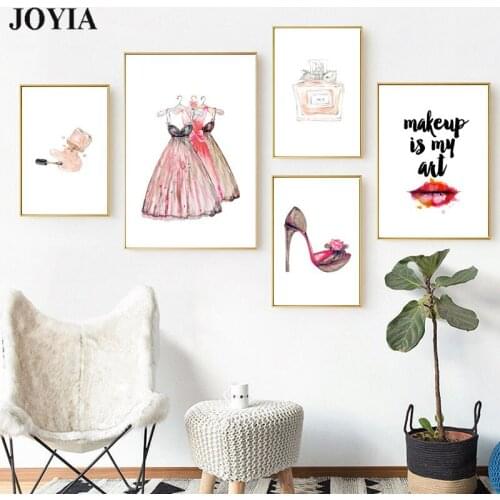 Modern Minimalist Style Canvas Painting Dress High Heels Posters Prints Wall Art Pictures For Girl Room Bedroom Decoration