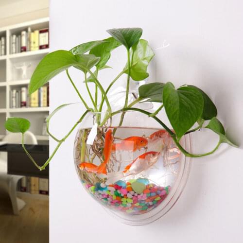 Wall Fish Bubble Wall Hanging Bowl Clear Acrylic Vase Flower Plant Pot Aquarium
