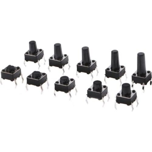 50PCS/LOT 6x6mm Tact Switch Push Button Switch 12V Copper 4PIN DIP Micro Switch For TV/Toys/home use Button 6x6x4.3/5/6/7-13MM
