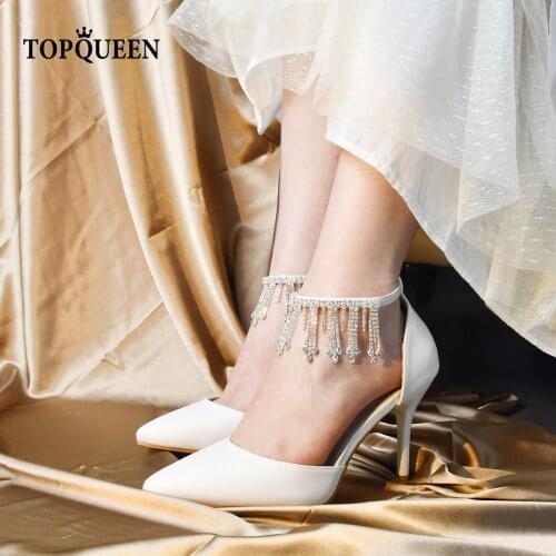 TOPQUEEN-AS04 2Pcs Crystal tassels Women’s Detachable PU Leather Shoe Straps Detachable Shoe Strap