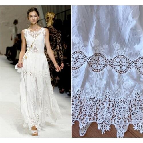Vintage Ivory White Flower Eyelet Cotton Lace Fabric Crochet Chemical Lace Fabric DIY Handmade Sewing Bridal Craft By 1 Yard