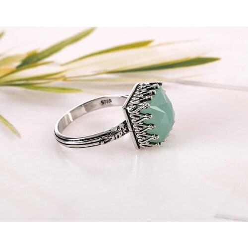 Vintage Thai Silver Mint Green Moonstone Ring Simple Green Square Zircon Ring For Women Fashion Retro Female Rings
