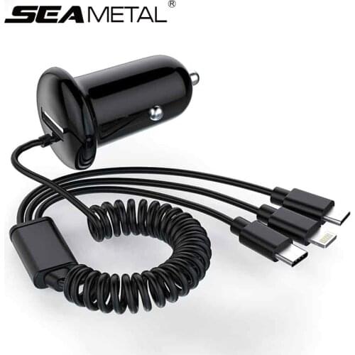 12V Car Charger Auto Cigarette Lighter Charge 3 in 1 Type-C IOS Micro-USB Charge for Mobile Phone DVR GPS Camera MP3 Accessories