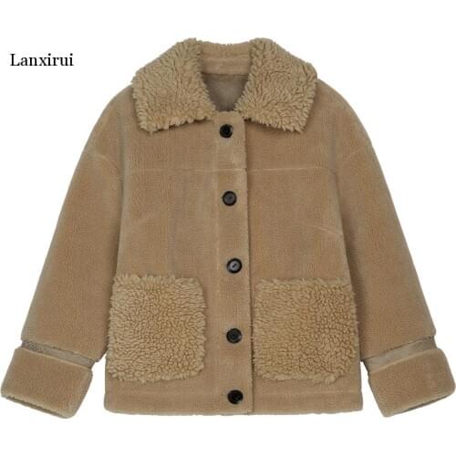 Short Full Office Lady Fashion Korean Autumn Winter Lambskin Jacket Female Fur Sheep Shearing Parka Overcoat Women