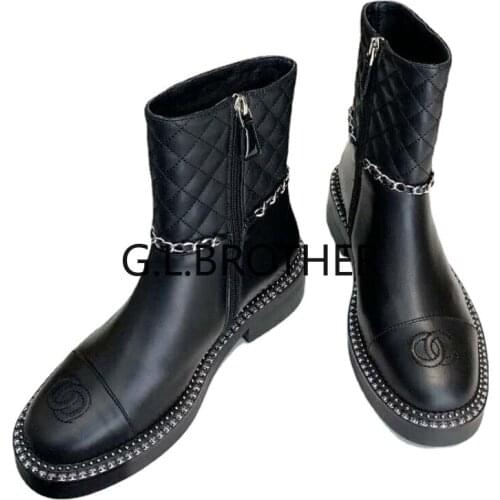 G.L.Brother Women Boots Luxury Brand High Quality 2021 Embroidered Side Zipper Boots Female Women Shoes Botas Femininas - 9117