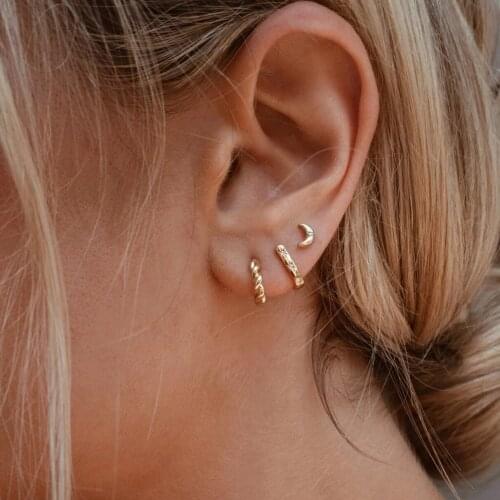 Delicate 925 sterling silver cute moon stud earrings for women girls lovely cute gift bezel tiny cz stone fine brincos jewelry