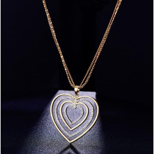 Hollow Multi Hearts Pendant Necklaces for Women Long Layered Chain Necklace Valentines Day Gift 2021