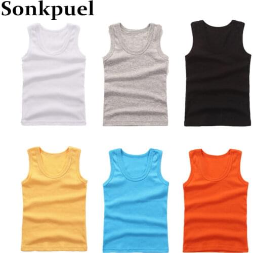 2-11Y Kids Baby Boys Vests T-shirts Children Summer Vest Top Outfit Kid Boy Girl Solid Tops Clothes Cotton Tees Black Playsuits