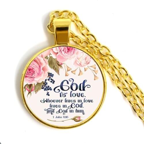 1 John 3:16 God is Love. Bible Verses Nursery Verse Necklace Fashion Jewelry Religion Pendant Christian