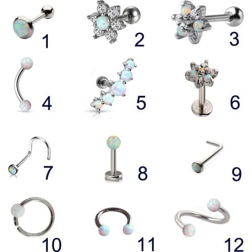 1Pc Opal Piercing Set Women Nose Septum Daith Tragus Cartliage Eyebrow Ring Studs Trendy Orelha Lip Labret Ring CBR Body Jewelry