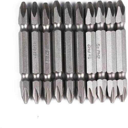 10PCS/LOT PH2 1/4" Hardness Magnetic 60MM Cross Head Screwdriver Bit Double Ended Repair Kit Phillips Screw S2 High Alloy Steel