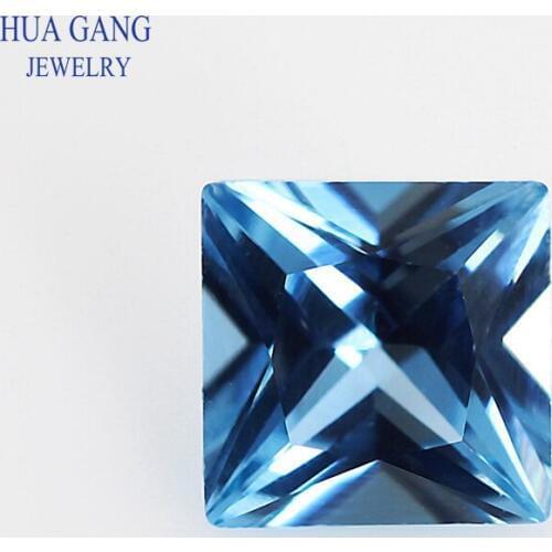 120# Blue Square Shape Princess Cut Synthetic Spinel Stone For Jewelry Size 2x2mm~8x8mm