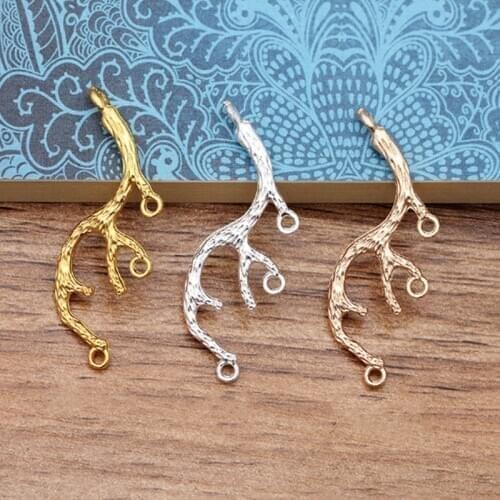 20pcs 14x39MM Alloy Branches Hair Accessories Porous Connector For DIY Necklace Making Supplies Jewelry Finding Wholesale