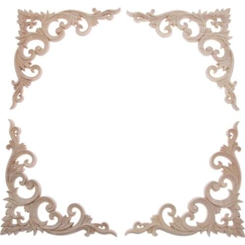 4Pcs/Set Wood Carved Corner Onlay Applique Unpainted Frame Cupboard Cabinet Decal For Home Furniture Decoration 15Cm