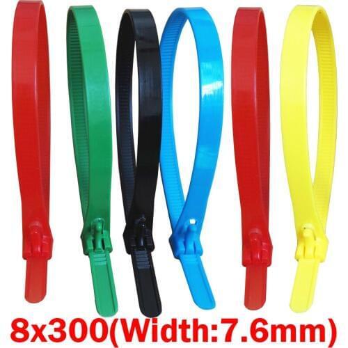 8x300 8*300mm (7.6mm Width) Blue Yellow Red Nylon Network Electric Wire String Plastic Reusable Releasable Zip Ties Cable Tie