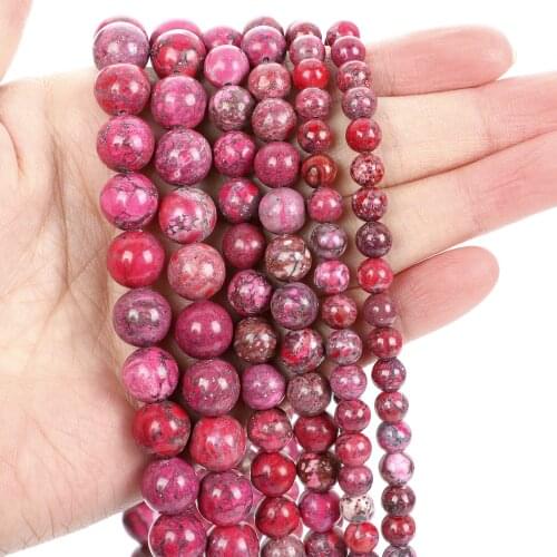 Natural Stone Beads Rose Red Emperor PineCharm Round Loose Beads for Jewelry Making Needlework Bracelet DIY 4-12 MM