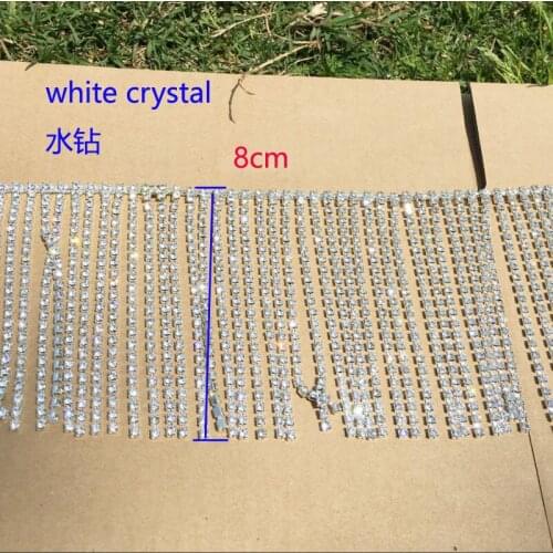 8cm super long tassel crystal chain for dancing costume decoration white crystal fringes trims for bra ornaments shoes crystal