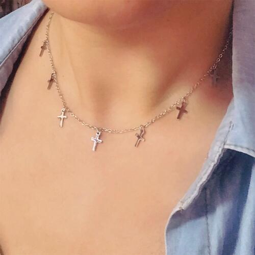 SUQI Ｎew Women Jewelry Cross Lightning Ｈexagram Choker Chain Necklace Gold Silver Color Classic Girls Tassel Kpop Collares