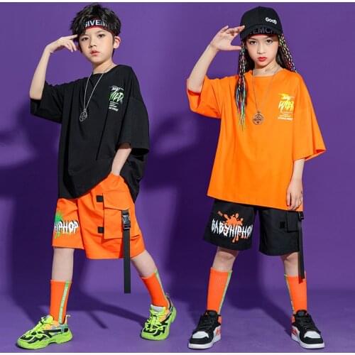Childrens Day Hip Hop Dance Costume Boys Street Dance Loose Tops Shorts Casual Girls Jazz Clothing Performance Suit Rave BL5936