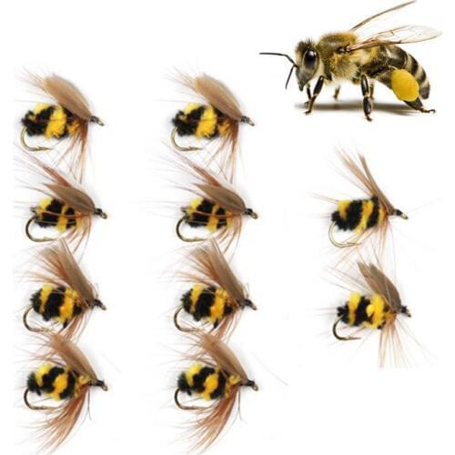 10 Pcs/Set Fishing Artificial Insect Bait Bumble Bee Fly Trout Fishing Lures Bionic Honeybee Bait Fly Fishing Bait Handmade